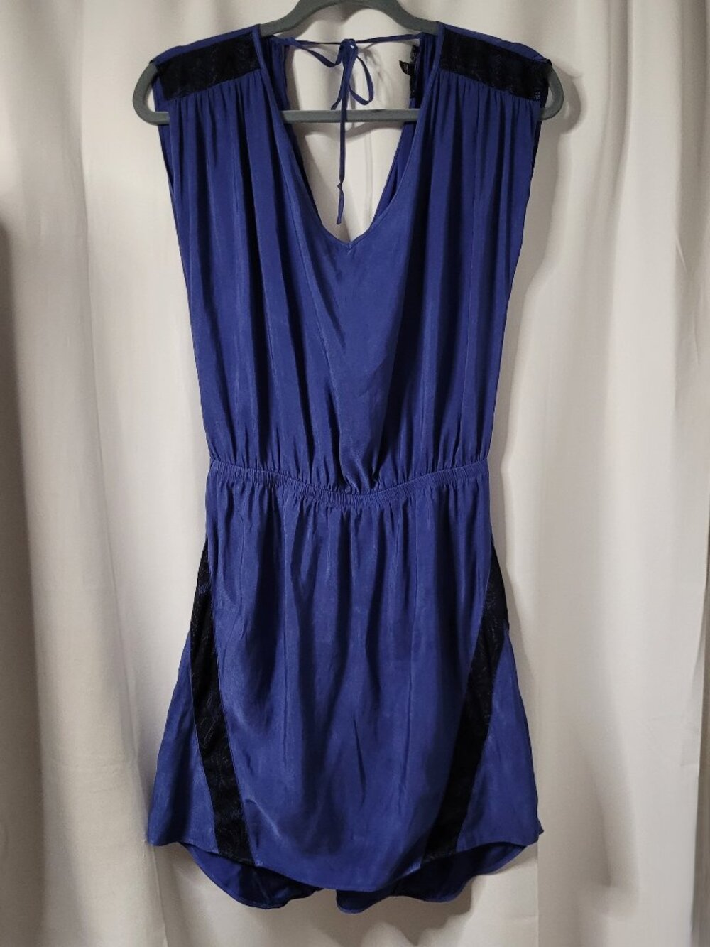 Express Royal Blue Sleeveless Open Tie-Back Dress with Black Lace Detail
